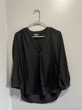 Vince Camuto Black V-Neck Draped Blouse